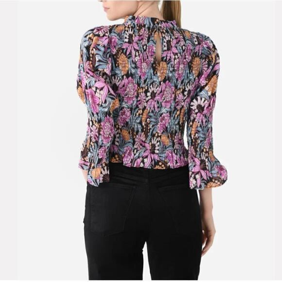 Anthropologie Banjanan Agnes Blouse Small Black Multicolor - Picture 3 of 9